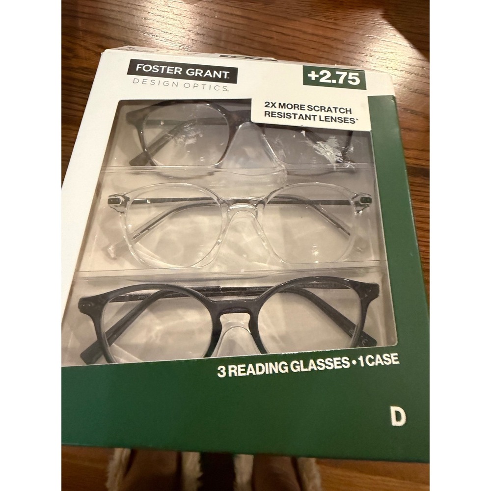Foster Grant Design Optics Classic Reading Glasses +2.75 3 Pack NEW with case